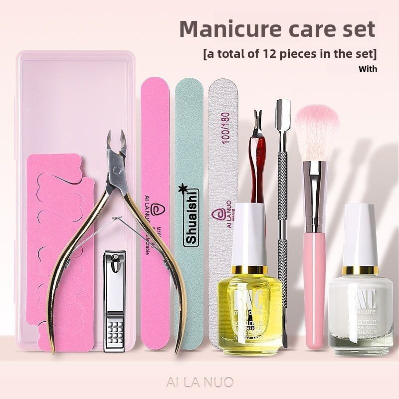 Beginner Home Manicure Tool Kit Cuticle Nipper Sanding Nail Files With Storage Box Complete Nail Grooming Set